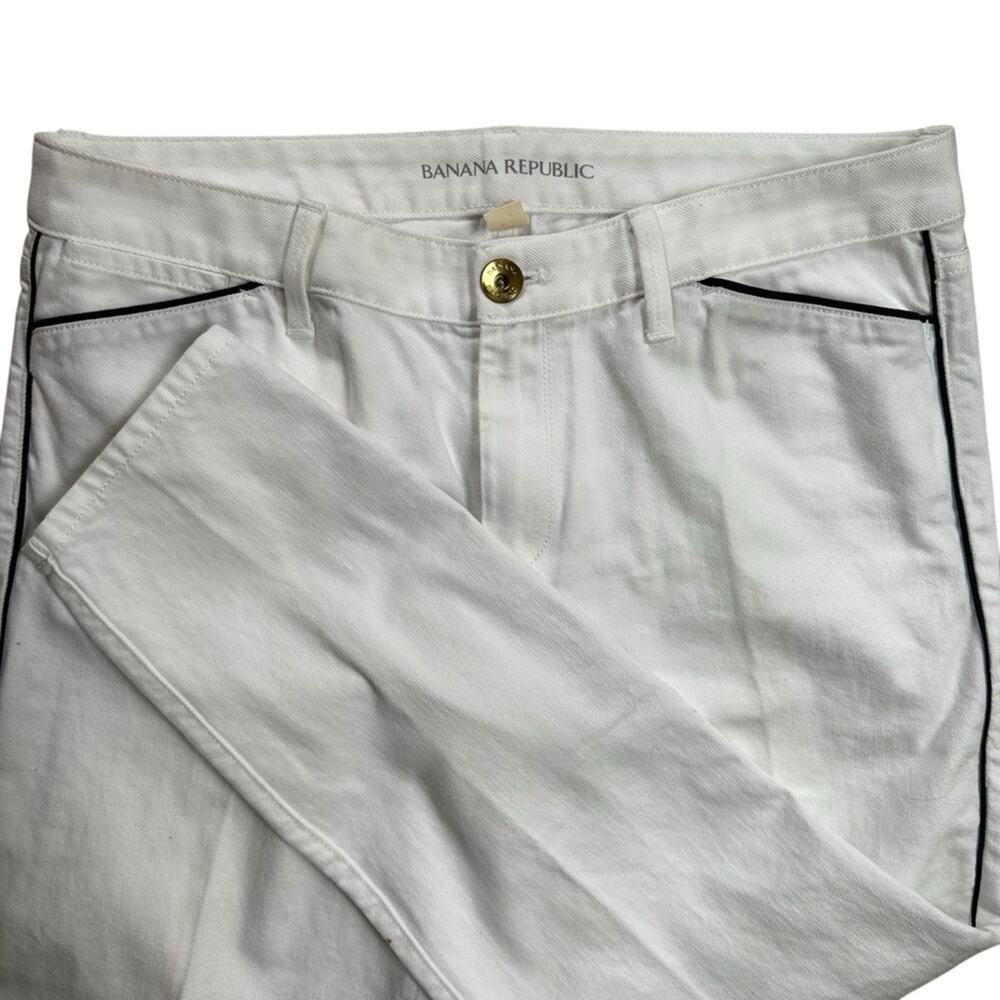 Banana Republic Cropped White skinny Jeans Black Trim Sz 31